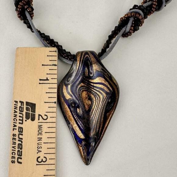 Handcrafted Glass Pendant Necklace Beaded Braided Cord Design Adjustable 21" - Picture 9 of 10